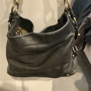 Black smooth leather Carly hobo bag with gold hardware
